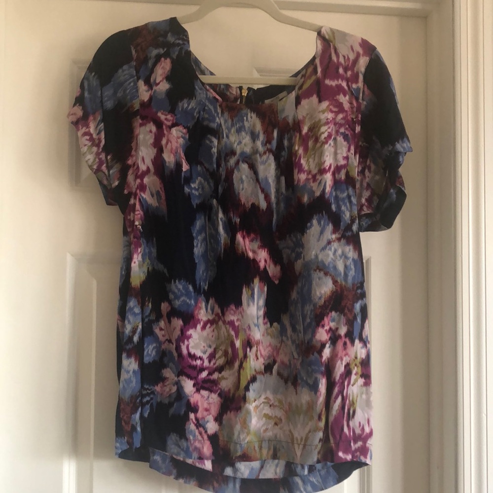 Anthro Woven Top in Abstract Watercolor Print